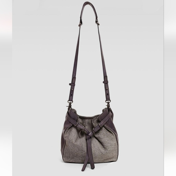 KOOBA Parker Neiman Marcus Gray  LEATHER PURSE crossbody bucket handbag - Picture 2 of 16